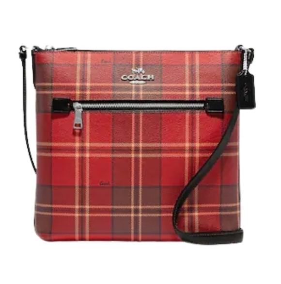 Coach Handbags - Coach Rowan File Bag With Tartan Plaid Print